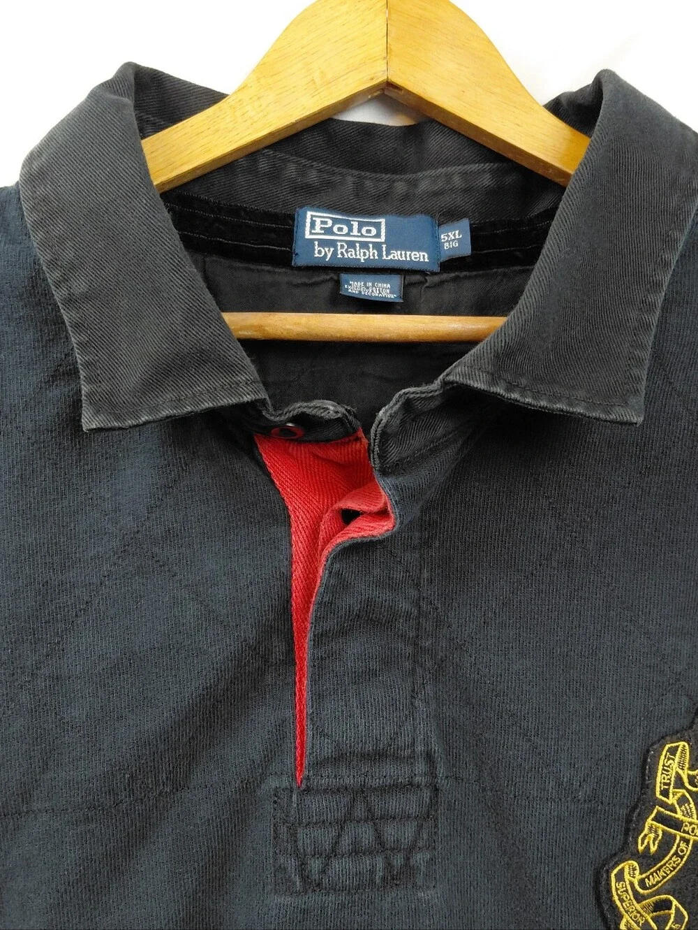 Polo Ralph Lauren Long Sleeve Polo Shirt Men's Size 5XL Big Black Red Gold